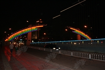 'Rainbow Road' Neon Lights at Jianguomen Bridge (Jianguomen Qiao) in Beijing