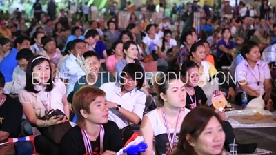 Protesters in front of Ratchaprasong Protest Camp Main Stage in Bangkok