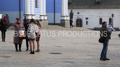 People in the Grounds of St. Michael's Golden-Domed Monastery in Kiev