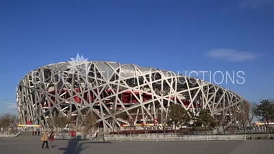 Kite Flying in front of the Bird's Nest/National Stadium (Niaochao/Guojia Tiyuchang) in the Olympic Park in Beijing