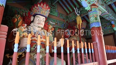 Guardian Heavenly Kings Statues inside Cheonwang Gate (Cheonwangmun) at Beomeosa Temple in Busan