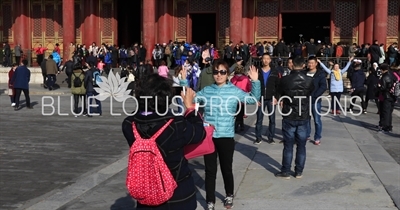 Tourists Taking Pictures outside the Hall of Supreme Harmony (Taihe Dian) in the Forbidden City in Beijing