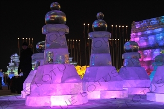 Ice Sculptures of Giant Chess Pieces at the Harbin Ice and Snow Festival in Harbin