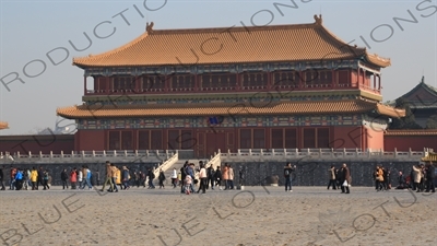 Pavilion of Embodying Benevolence (Tiren Ge) and the Left Wing Gate (Zuoyi Men) in the Forbidden City in Beijing