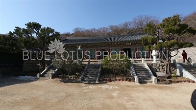 Palsang Hall (Palsangjeon), Dokseong Hall (Dokseongjeon) and Nahan Hall (Nahanjeon) at Beomeosa Temple in Busan