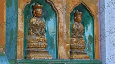 Buddha statues on the rear of the Hall of the Sea of Wisdom (Zhihuihai) at the top of Longevity Hill (Wanshou Shan) in the Summer Palace in Beijing