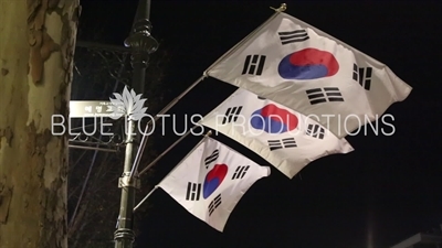 Korean Flags in a Street in Seoul