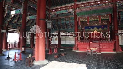 Interior of Geunjeong Hall (Geunjeongjeon) at Gyeongbok Palace (Gyeongbokgung) in Seoul