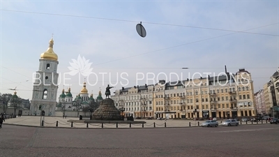 St. Sophia Cathedral and Statue of Bohdan Khmelnytsky in Kiev