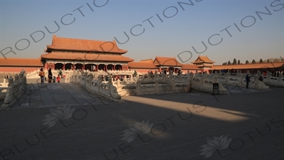 Inner Golden Water Bridge (Nei Jinshui Qiao), Gate of Supreme Harmony (Taihe Men) and Gate of Manifest Virtue (Zhaode Men) in the Forbidden City in Beijing