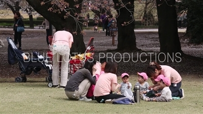 Children's Picnic in Shinjuku Gyoen National Park in Tokyo