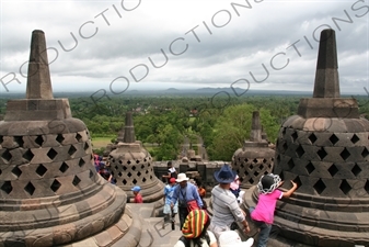 Tourists on a Terrace at Borobudur