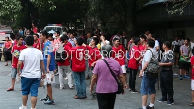 Football Fans outside Yuexiushan Stadium (Yuexiushan Tiyuchang) on Derby Day in Guangzhou