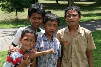 Children at Prambanan Temple Compound near Yogyakarta