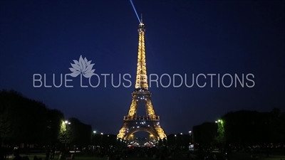 Field of Mars (Champ de Mars) and the Light Show on the Eiffel Tower in Paris