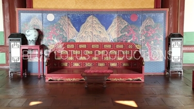 Throne in the Seonjeong Hall (Seonjeongjeon) at Changdeok Palace (Changdeokgung) in Seoul