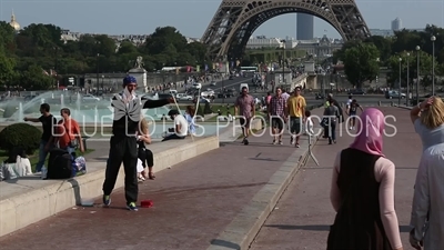 Bubble Street Performer at the Fountain of Warsaw (Fontaine de Varsovie) in the Gardens of the Trocadero (Jardins du Trocadero) in Paris