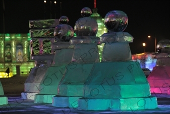 Ice Sculptures of Giant Chess Pieces at the Harbin Ice and Snow Festival in Harbin