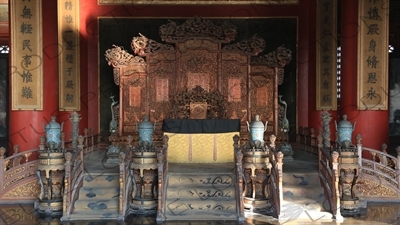 Imperial Throne inside the Palace of Heavenly Purity (Qianqing Gong) in the Forbidden City in Beijing