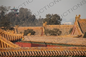 Forbidden City Roofs/Rooves and Zhoushang Pavilion (Zhoushang Ting) in Jingshan Park in Beijing