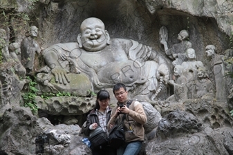 Buddhist Relief Carving in Feilai Feng/Flying Peak Grottoes (Feilai Feng Shike) near West Lake (Xihu) in Hangzhou