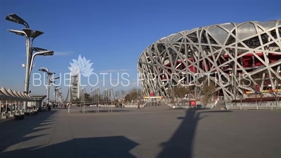 Bird's Nest/National Stadium (Niaochao/Guojia Tiyuchang) and the Linglong Pagoda/Tower (Linglong Ta) in the Olympic Park in Beijing