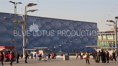 Water Cube (Guojia Youyong Zhongxin/Shuili Fang) and the Fan (Guojia Tiyuguan/Shanzi) in the Olympic Park in Beijing