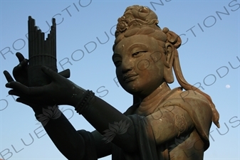 'Offering of the Six Devas' Statues in front of the Big Buddha (Tiantan Da Fo) Statue on Lantau in Hong Kong