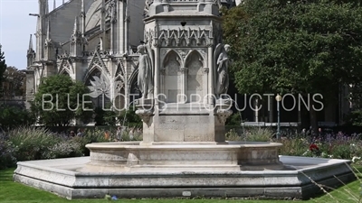 Fountain of the Virgin (Fontaine de la Vierge) behind Notre-Dame in Paris
