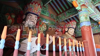 Statues of the Guardian Heavenly Kings Inside Cheonwang Gate (Cheonwangmun) at Beomeosa Temple in Busan