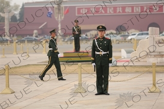 Soldier Standing Guard at the Base of the Flagpole in Tiananmen Square in Beijing