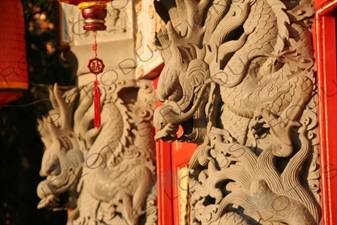 Dragon Carvings on a Building at Po Lin Monastery on Lantau in Hong Kong