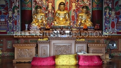 Statues of the Three Buddhas/Buddhas of the Past, Present and Future at the Haedong Yonggung Temple (Haedong Yonggungsa) in Busan