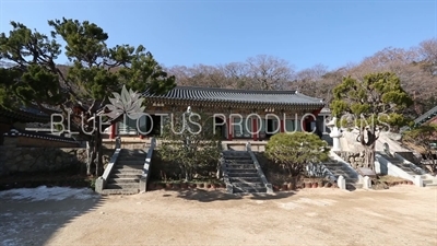 Palsang Hall (Palsangjeon), Dokseong Hall (Dokseongjeon) and Nahan Hall (Nahanjeon) at Beomeosa Temple in Busan