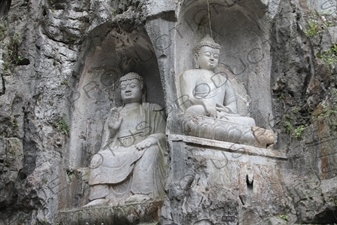 Buddhist Relief Carvings in Feilai Feng/Flying Peak Grottoes (Feilai Feng Shike) near West Lake (Xihu) in Hangzhou