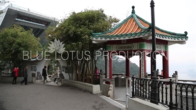 Ming Ren Pavilion and Taiping Shan Lions Viewpoint Pavilion at the top of Victoria Peak in Hong Kong