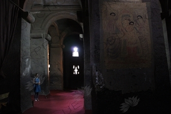 Fresco of the Virgin Mary and Baby Jesus in the House of the Cross (Biete Maskal/Bet Maskal) Church in Lalibela