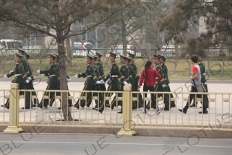 Soldiers Marching in Tiananmen Square in Beijing