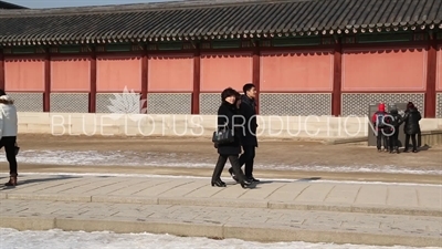 People Walking to Injeong Gate (Injeongmun) at Changdeok Palace (Changdeokgung) in Seoul