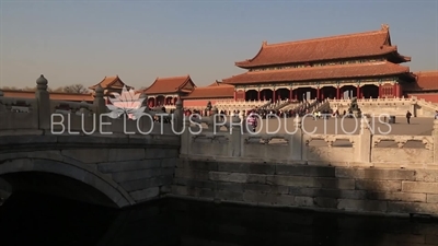 Gate of Supreme Harmony (Taihe Men), the Gate of Correct Conduct and the Inner Golden Water Bridge (Nei Jinshui Qiao) in the Forbidden City in Beijing
