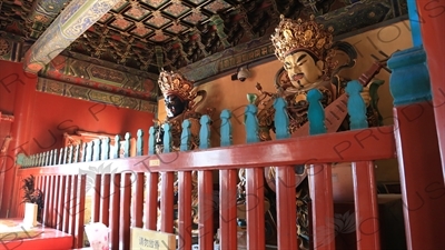 Heavenly Kings/Celestial Guardians (Chi Guo and Zeng Zhang) in the Hall of Heavenly Kings (Tian Wang Dian or Devaraja Hall) in the lama Temple in Beijing