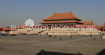 Square of Supreme Harmony with the Hall of Supreme Harmony and the Right Wing Gate in the Forbidden City in Beijing