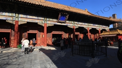 Hall of Peace and Harmony, also known as the Three Buddhas/Hall of the Past, Present and Future Buddhas in the Lama Temple in Beijing