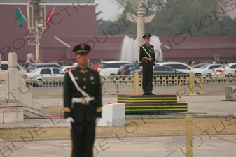 Soldiers Standing Guard at the Base of the Flagpole in Tiananmen Square in Beijing