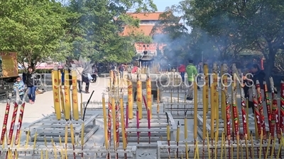 Large Incense Sticks Burning at the Po Lin Monastery on Lantau Island