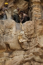 Men Using Ropes to Bring Goats up to the Entrance of Debre Damo