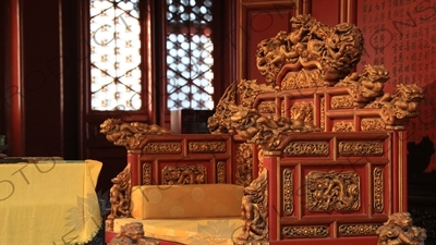 Throne in the Imperial Lecture Palace/Hall (Biyong) in the Imperial College (Guozijian) in Beijing