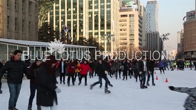 Ice Skaters Skating on Seoul Plaza Ice Rink