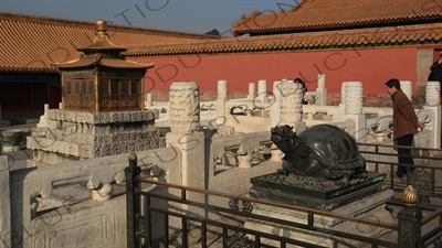 Dragon Turtle Sculpture and Sheji Gilded Pavilion in the Forbidden City in Beijing