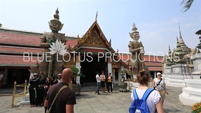 Maiyarap and Wirunchambang Guardian Demons at Entrance to Emerald Temple/Chapel (Wat Phra Kaew) at Grand Palace (Phra Borom Maha Ratcha Wang) in Bangkok